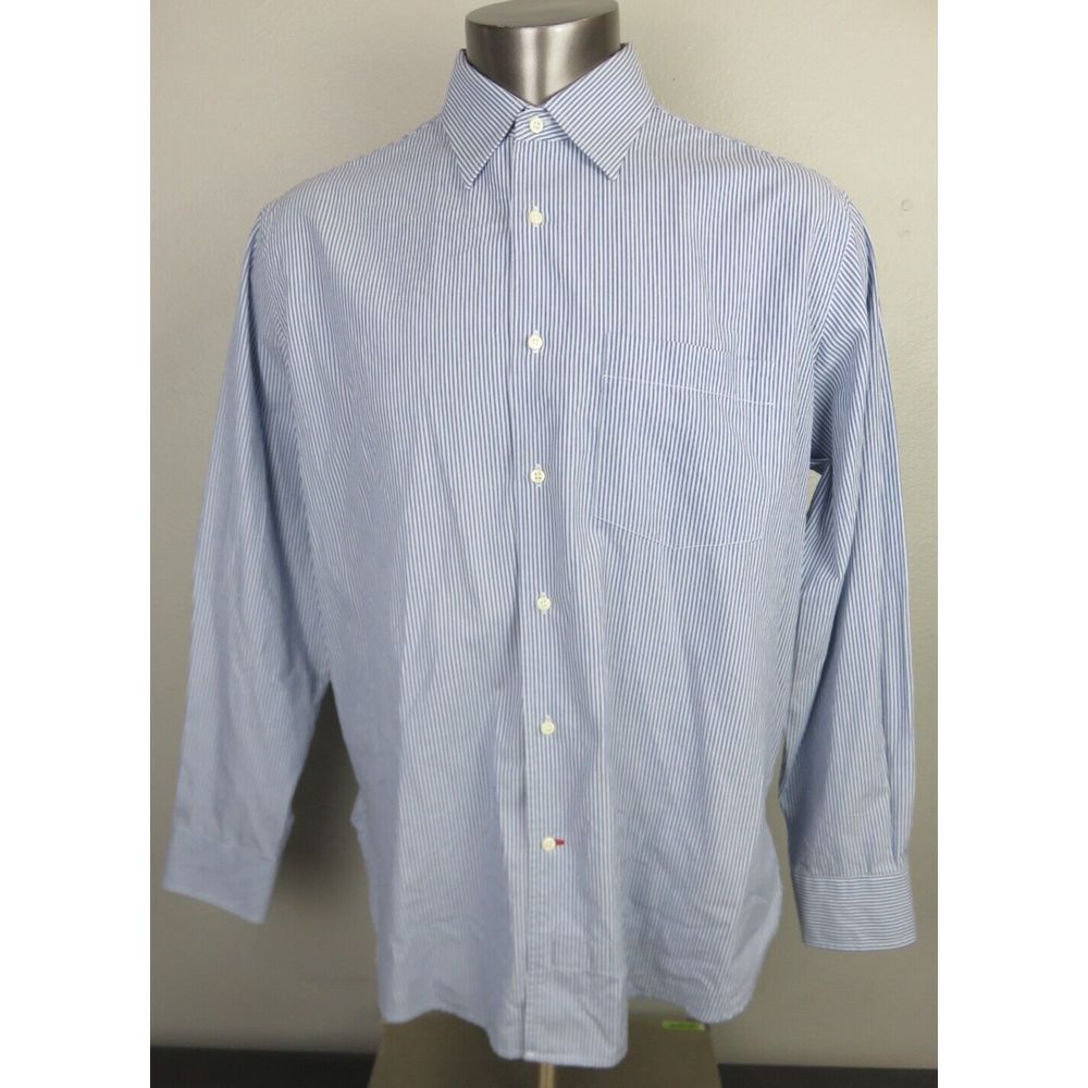 Mens Victorinox Blue White Button Front Shirt L 80s 2 Ply Long Staple Cotton